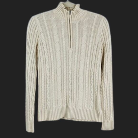 croft & barrow Sweaters - Croft & Barrow Womens S Cream Cable Knit Fisherman Quarter Zip Sweater Ski